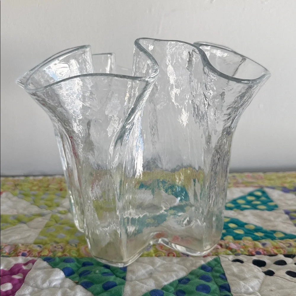 Muurla Finland Clear Ruffle Handkerchief Vase 6.25" Vintage MCM Hand Blown Glass - Picture 3 of 4